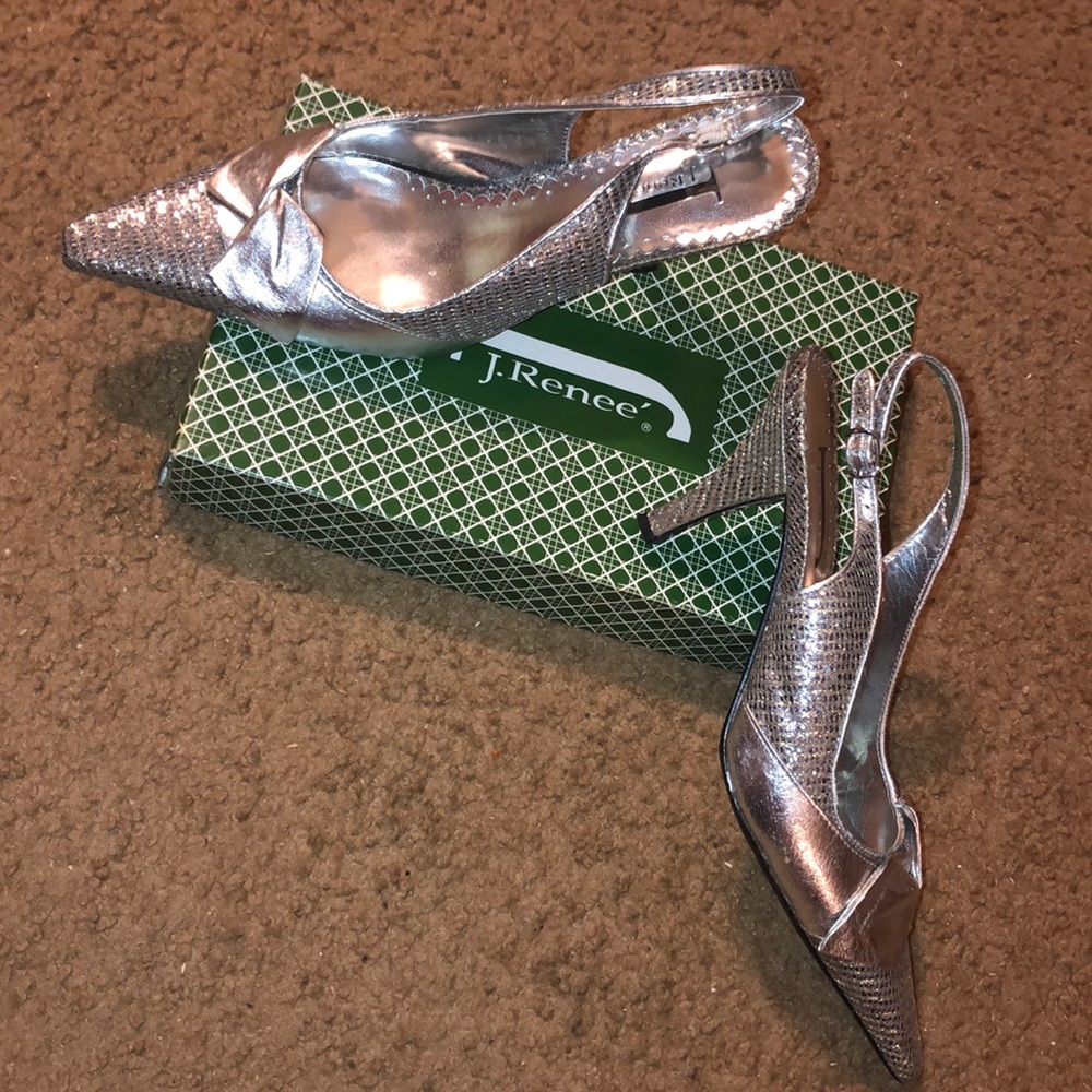 J. Renee’ silver evening sling back heels